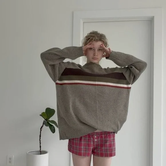 90s stripe green sweater - Picture 1 of 7